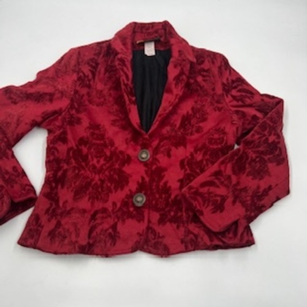 Painted Pony Red Velvet Damask‎ Blazer Jacket Womens Medium Made in USA Vintage